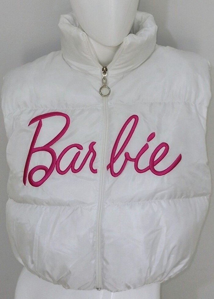 Barbie Crop Şişme Yelek Beyaz Pembe - Görsel 3