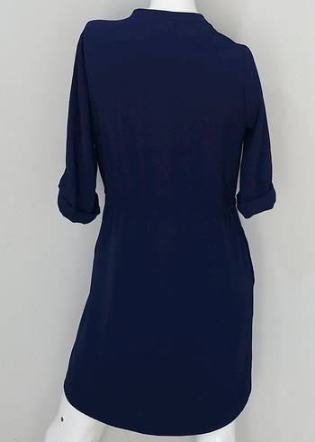 Midi Elbise V Yaka Beli İpli Lacivert - Görsel 5