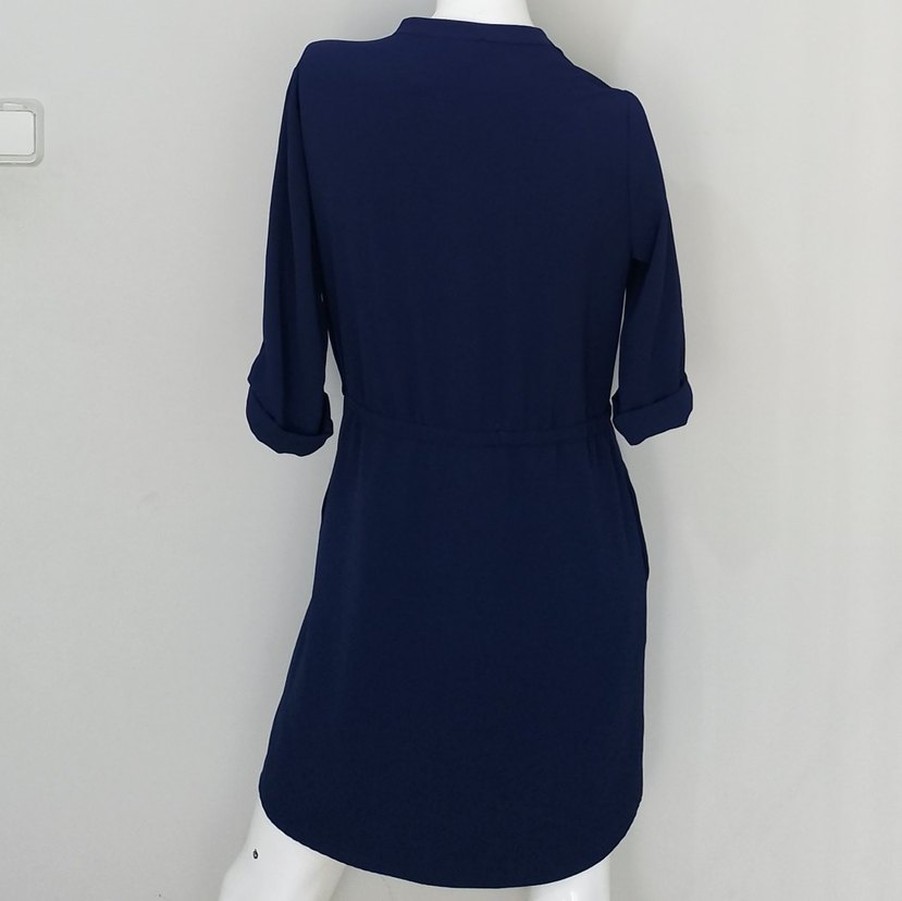 Midi Elbise V Yaka Beli İpli Lacivert - Görsel 5