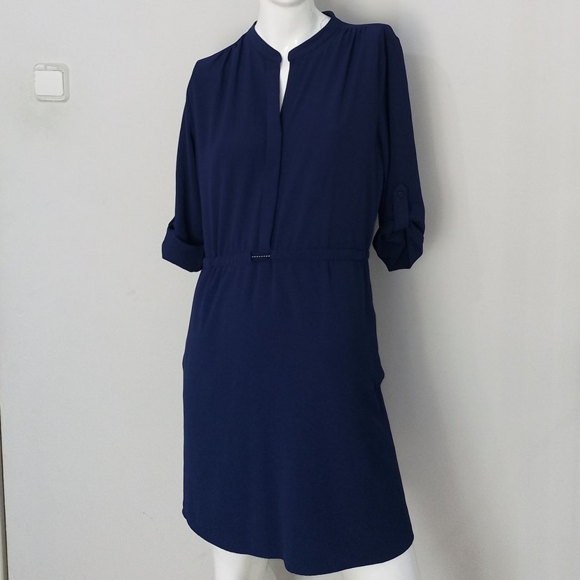 Midi Elbise V Yaka Beli İpli Lacivert - Görsel 2