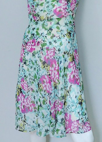 Çiçekli Midi Elbise Tatlı Turkuaz Pembe - Görsel 5