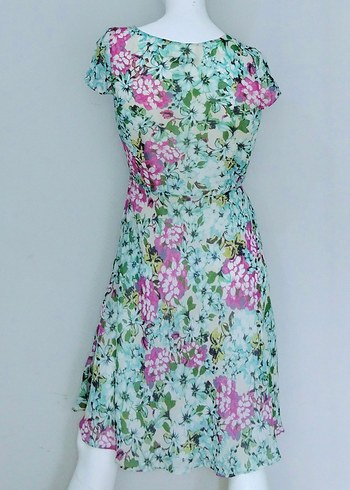 Çiçekli Midi Elbise Tatlı Turkuaz Pembe - Görsel 2