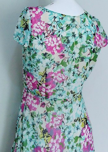 Çiçekli Midi Elbise Tatlı Turkuaz Pembe - Görsel 4