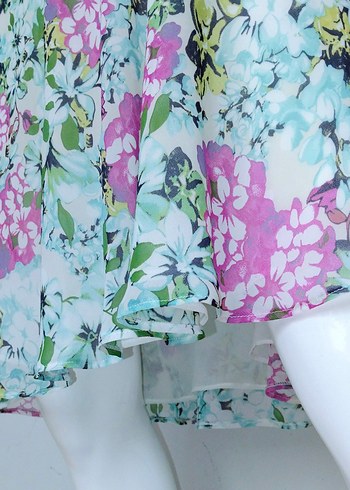 Çiçekli Midi Elbise Tatlı Turkuaz Pembe - Görsel 7