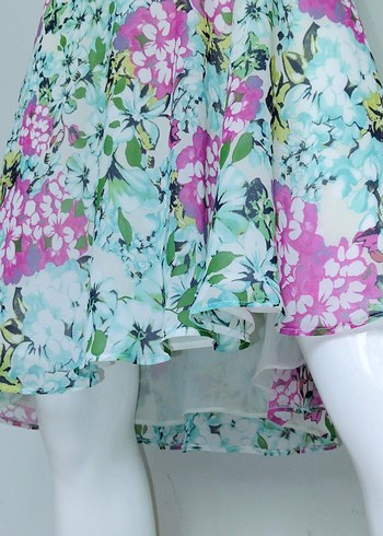 Çiçekli Midi Elbise Tatlı Turkuaz Pembe - Görsel 3