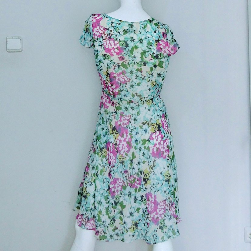 Çiçekli Midi Elbise Tatlı Turkuaz Pembe - Görsel 2