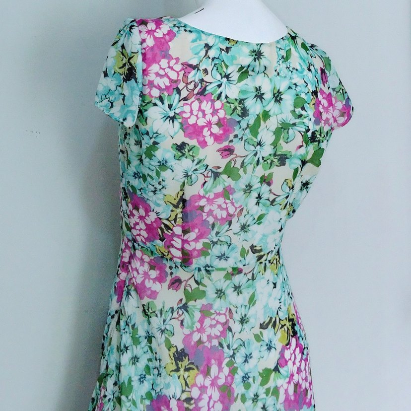 Çiçekli Midi Elbise Tatlı Turkuaz Pembe - Görsel 4