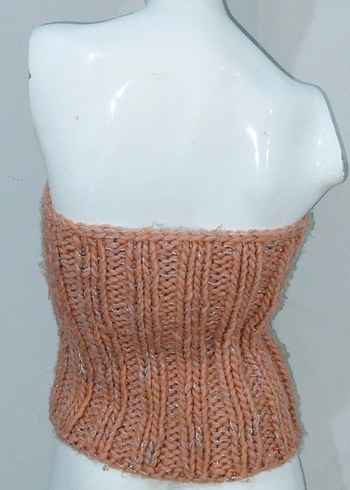 Simli Örgü Büstiyer Somon Straplez Kazak - Görsel 2