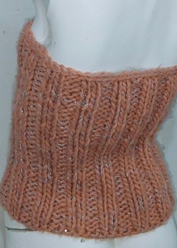 Simli Örgü Büstiyer Somon Straplez Kazak - Görsel 6