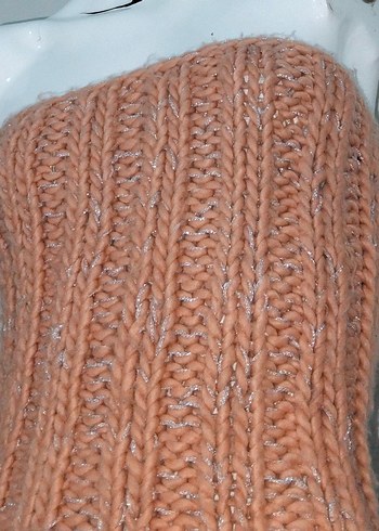 Simli Örgü Büstiyer Somon Straplez Kazak - Görsel 4