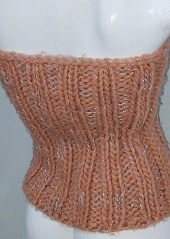 Simli Örgü Büstiyer Somon Straplez Kazak - Görsel 7