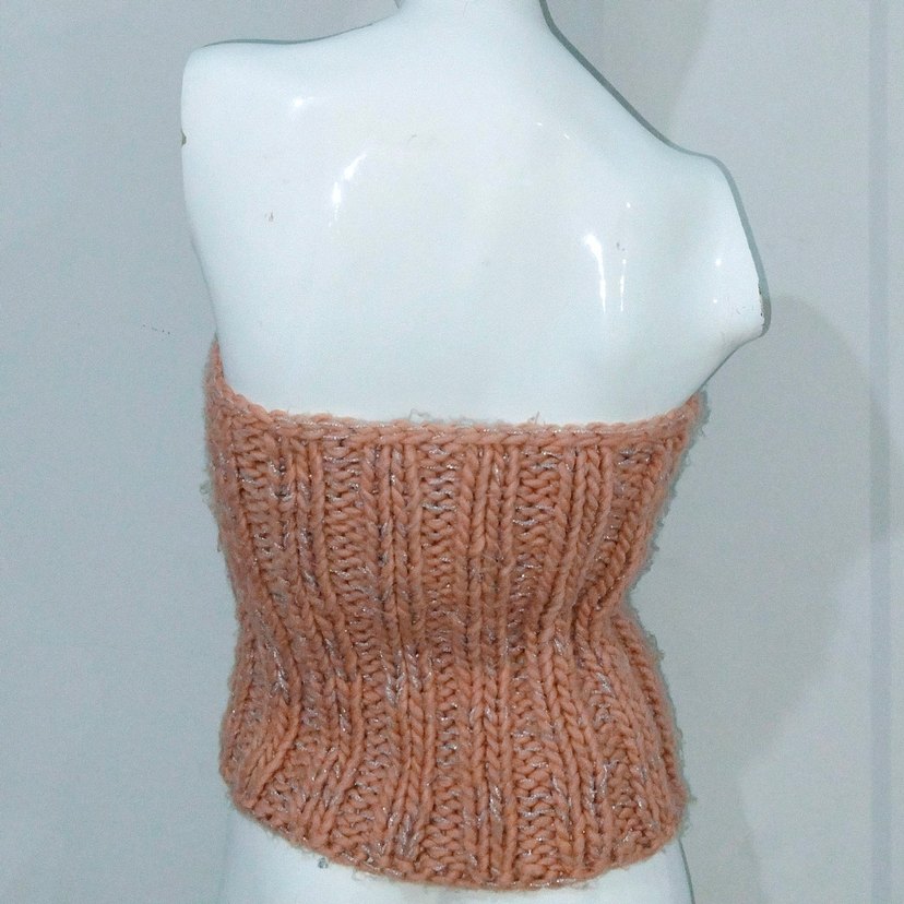 Simli Örgü Büstiyer Somon Straplez Kazak - Görsel 2