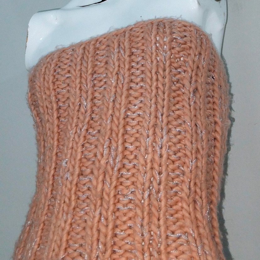 Simli Örgü Büstiyer Somon Straplez Kazak - Görsel 4