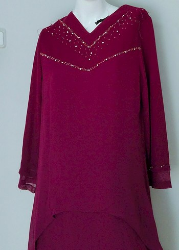 Tesettür Abiye Tül ve Taş Detaylı Etekli - Görsel 4