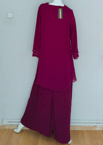 Tesettür Abiye Tül ve Taş Detaylı Etekli - Görsel 6