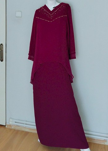 Tesettür Abiye Tül ve Taş Detaylı Etekli - Görsel 3