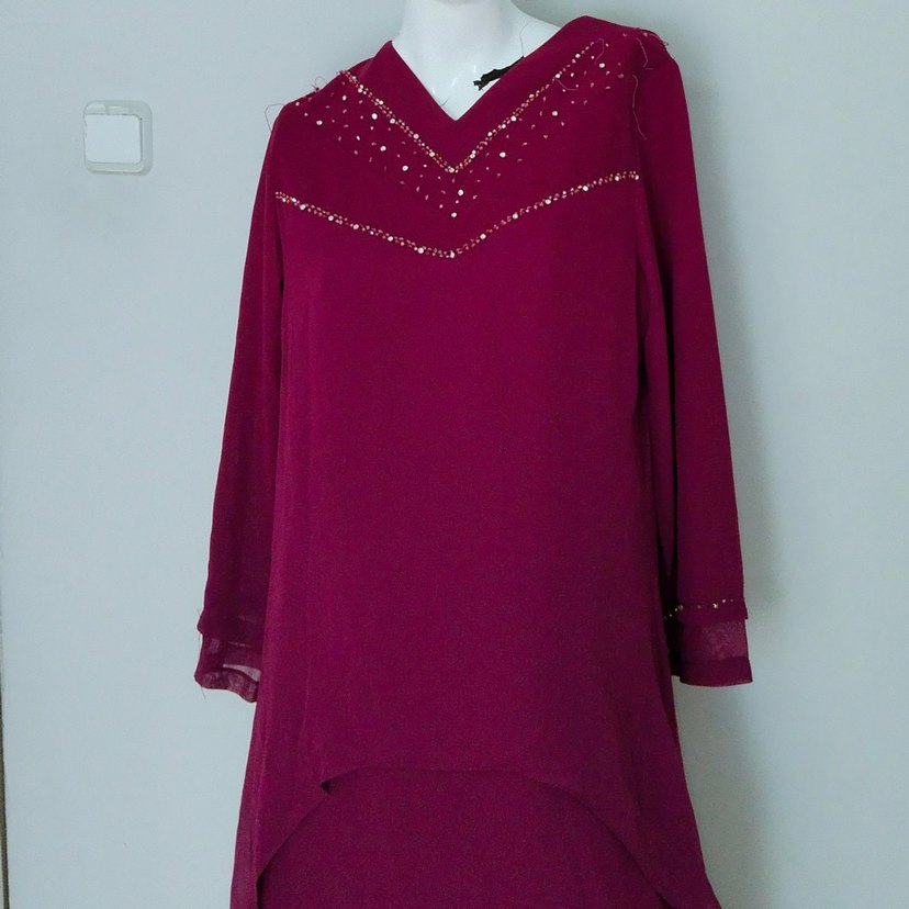 Tesettür Abiye Tül ve Taş Detaylı Etekli - Görsel 4