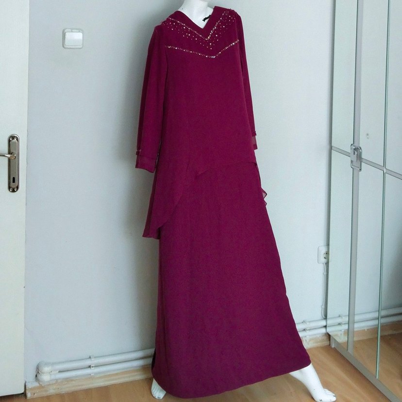 Tesettür Abiye Tül ve Taş Detaylı Etekli - Görsel 2