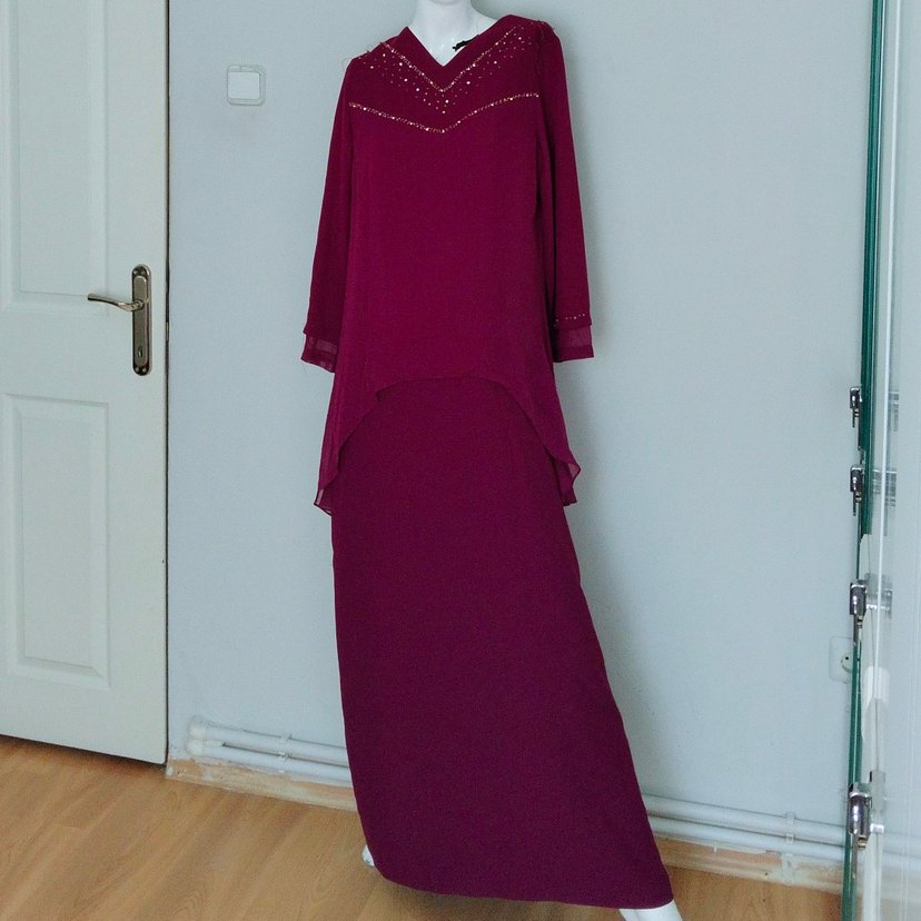 Tesettür Abiye Tül ve Taş Detaylı Etekli - Görsel 3