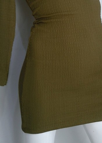 Bershka Yağ Yeşili Uzun Kollu Elbise XS - Görsel 5