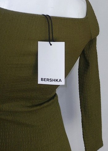 Bershka Yağ Yeşili Uzun Kollu Elbise XS - Görsel 6