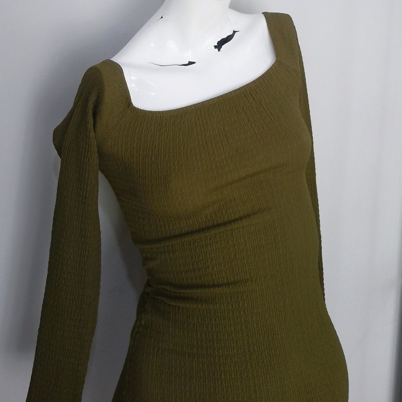 Bershka Yağ Yeşili Uzun Kollu Elbise XS - Görsel 4