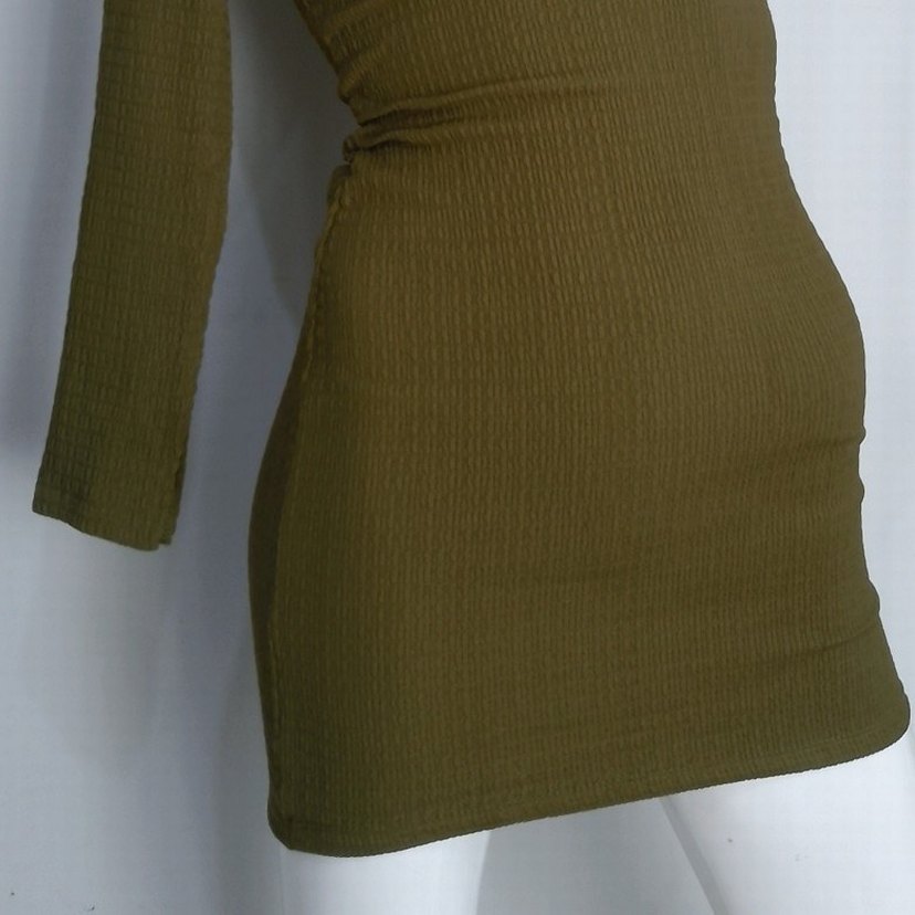 Bershka Yağ Yeşili Uzun Kollu Elbise XS - Görsel 5