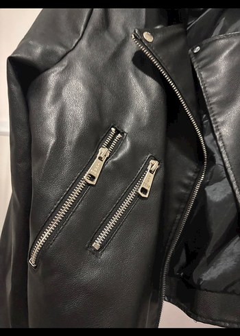 Siyah Kadın Deri Biker Ceket - Görsel 3