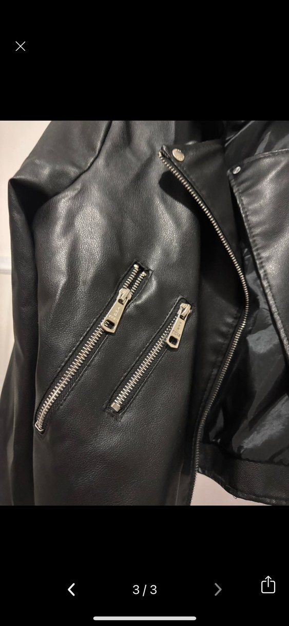 Siyah Kadın Deri Biker Ceket - Görsel 3