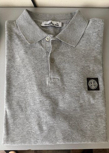 Stone Island Gri Kısa Kollu Polo yaka Tişört