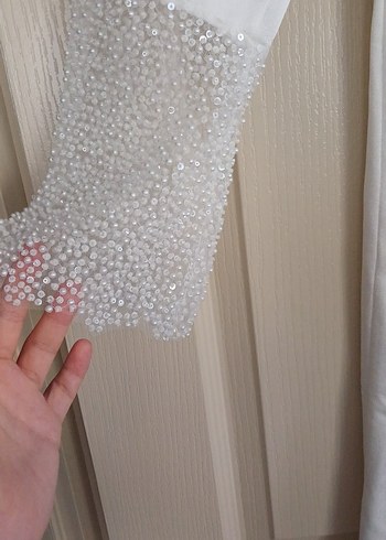 Uzun Kollu Beyaz Düz Kesim Gelinlik - Görsel 2