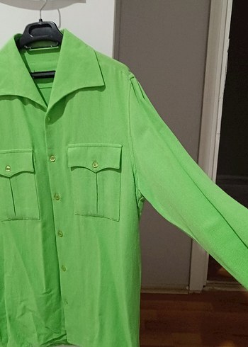 Düğmeli Yeşil Keten Gömlek Rahat kumaş - Görsel 2