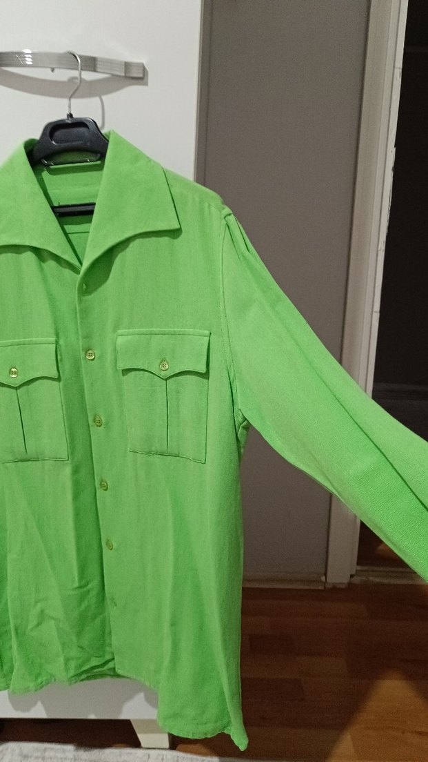 Düğmeli Yeşil Keten Gömlek Rahat kumaş - Görsel 2