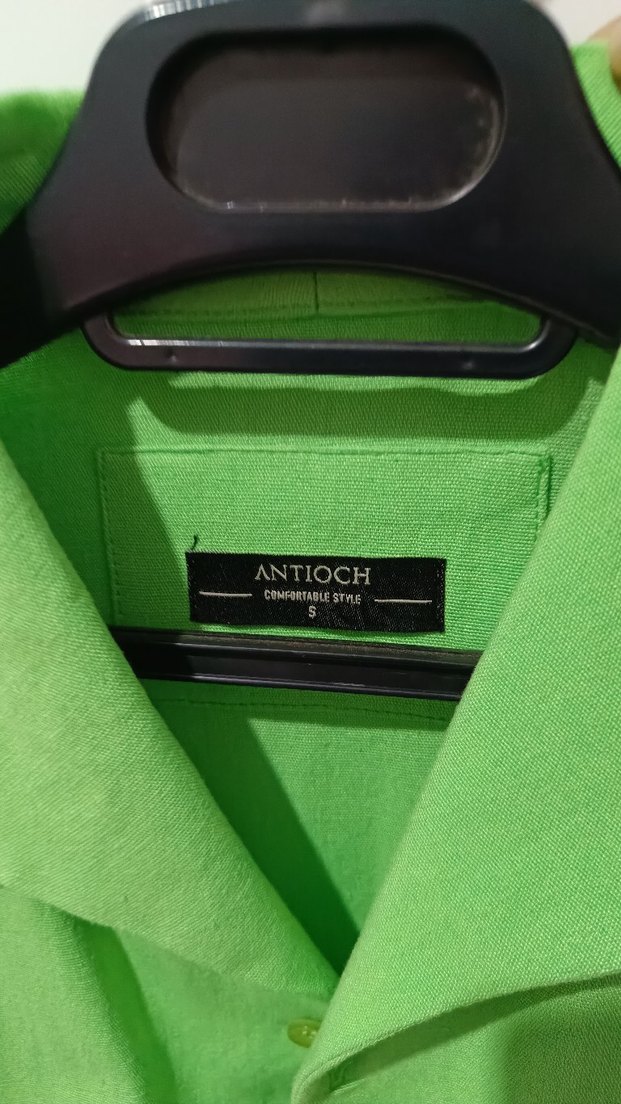 Düğmeli Yeşil Keten Gömlek Rahat kumaş - Görsel 3