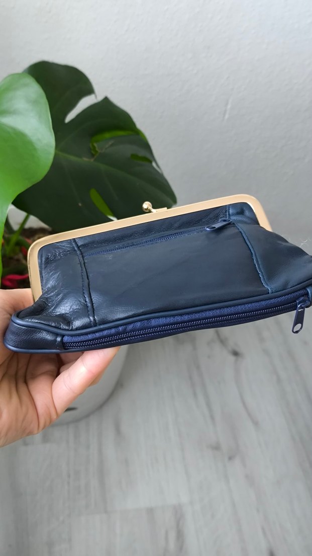 Deri lacivert Vintage Kadın Cüzdan - Görsel 4