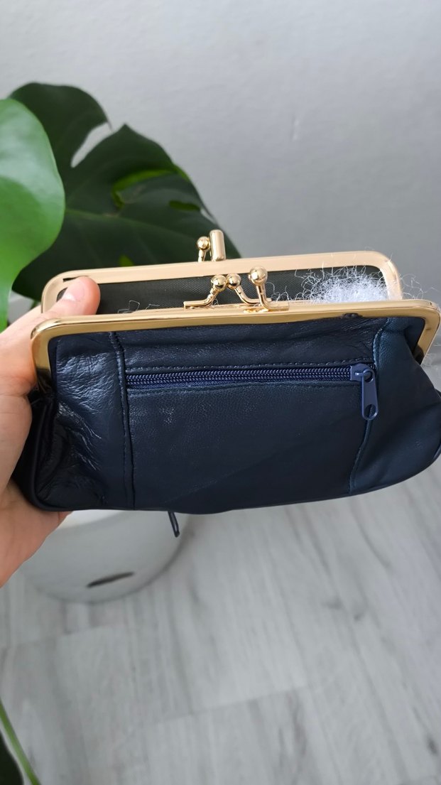 Deri lacivert Vintage Kadın Cüzdan - Görsel 3