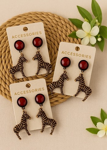 Tasarımcı Renkli Boncuklu Zebra Desenli Mini Küpe