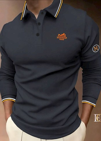 Erkek Siyah Uzun Kollu Polo Tişört - Görsel 3