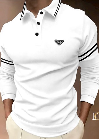 Uzun Kollu Siyah Erkek Polo Tişört - Görsel 2