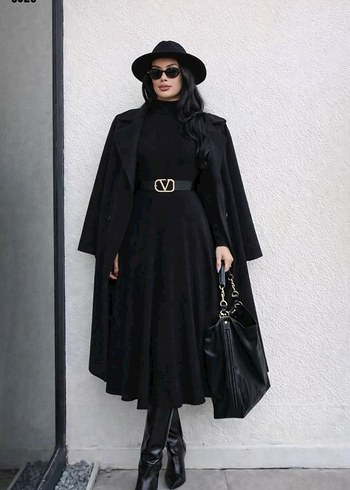 Siyah Deri Uzun Kollu Kemerli Elbise - Görsel 2