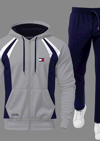 Tommy Hilfiger Gri Lacivert Kapusonlu Esofman Takimi