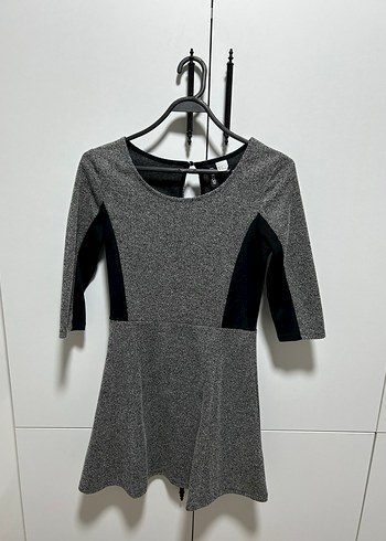 H&M Gri Triko Midi Elbise