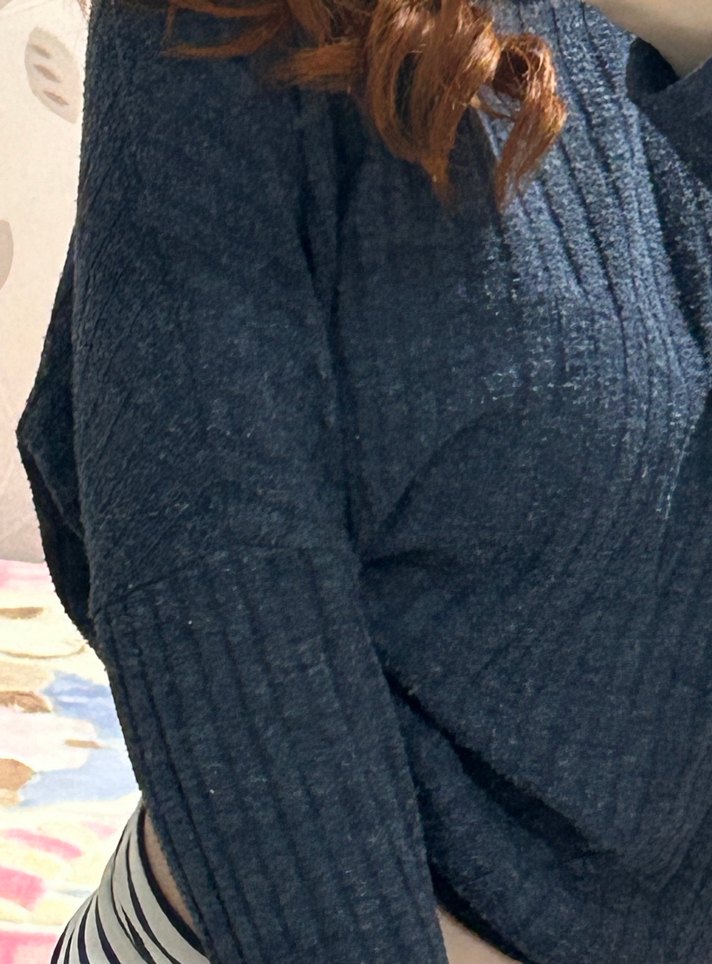 Gri Fitilli Örgü Kadın Kazak - Görsel 2