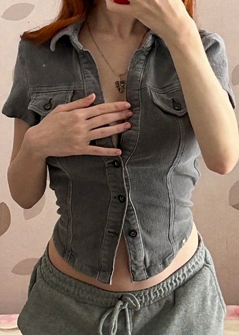 BDG gri kadife belden oturmalı gömlek - Görsel 2