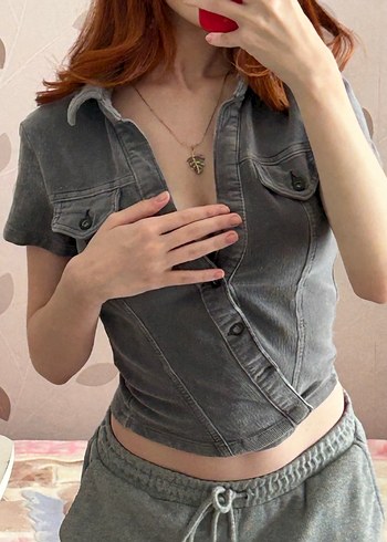 BDG gri kadife belden oturmalı gömlek - Görsel 3