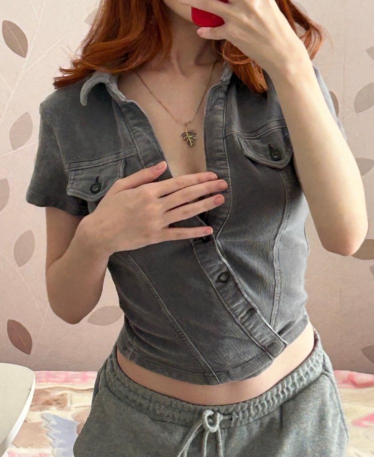 BDG gri kadife belden oturmalı gömlek - Görsel 3