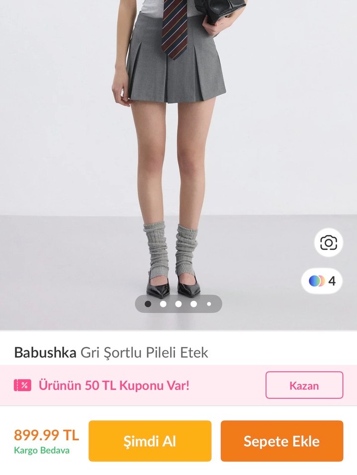 babushka gri şortlu pileli etek - Görsel 3