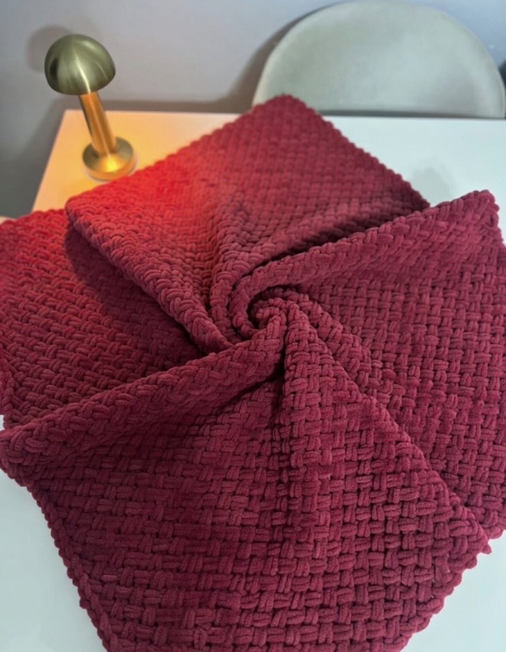 Bordo Alize puff Örgü Çocuk Battaniyesi - Görsel 2