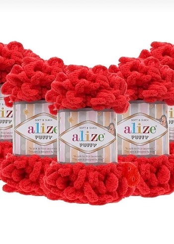 Alize puffy Kırmızı Örgü Battaniye - Görsel 4