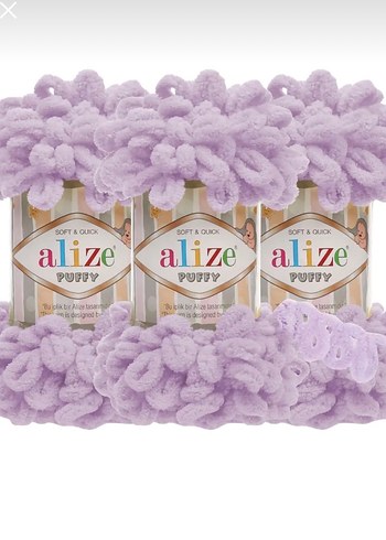 Lila Alize puffy Örgü Battaniye - Görsel 3